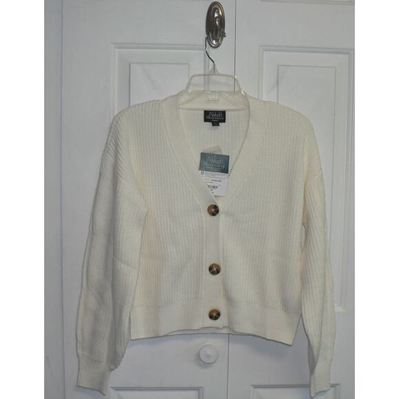 Abbott Elementary V-Neck Long Sleeve Button Front Ribbed Cardigan Ivory XS $49 - Picture 1 of 3